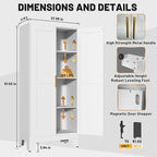 White Metal Kitchen Storage Cabinet, Kitchen Pantry Storage Cabinet with Doors and Shelves, Storage Cabinet with Adjustable Leveling Foot for Kitchen, Living Room and Dining Room. 61" H
