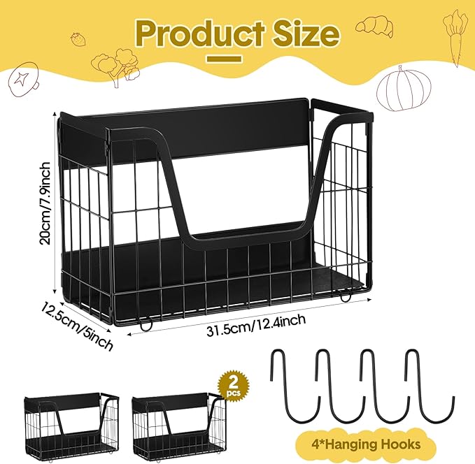 2 Pack Magnetic Shelf for Fridge Fruit Storage Container Fridge Magnetic Baskets Fruit Potato Onion Storage Bins, Pantry Organizer Refrigerator, Kitchen Counter, Cabinet, 12.4 x 7.9 x 5 Inch