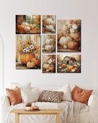 Rustic Autumn Pumpkin Wall Art Decor, Framed Vintage Thanksgiving Decorations, Fall Canvas Wall Art for Home, Kitchen and Living Room, Cozy Fall Decor Picture Print Ready to Hang