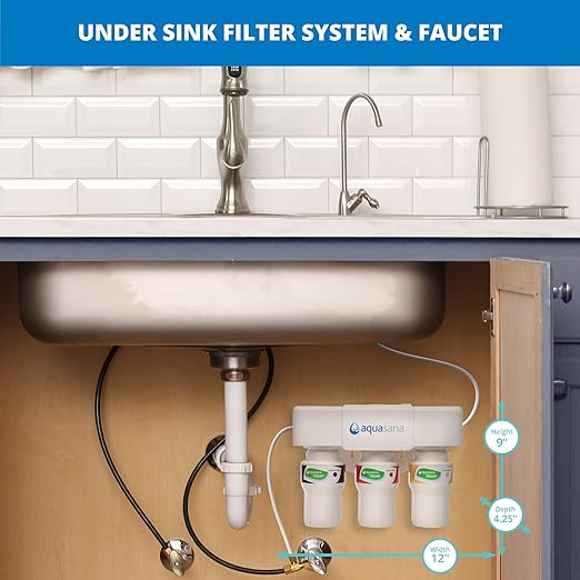 Aquasana Under Sink Water Filter System - Reduces PFAS, Lead, & Chlorine in Drinking Water - Under Counter Claryum Filtration for Kitchen - 3-Stage - Brushed Nickel Faucet - AQ-5300.55