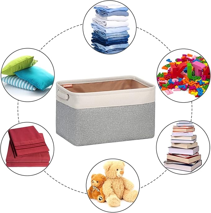 Kntiwiwo Storage Baskets for Closet 15" x 10" x 9.5" Fabric Storage Bins for Shelves Decorative Storage Cubes with Handles Large Linen Closet Organizer Bins for Home, Set of 3, Grey