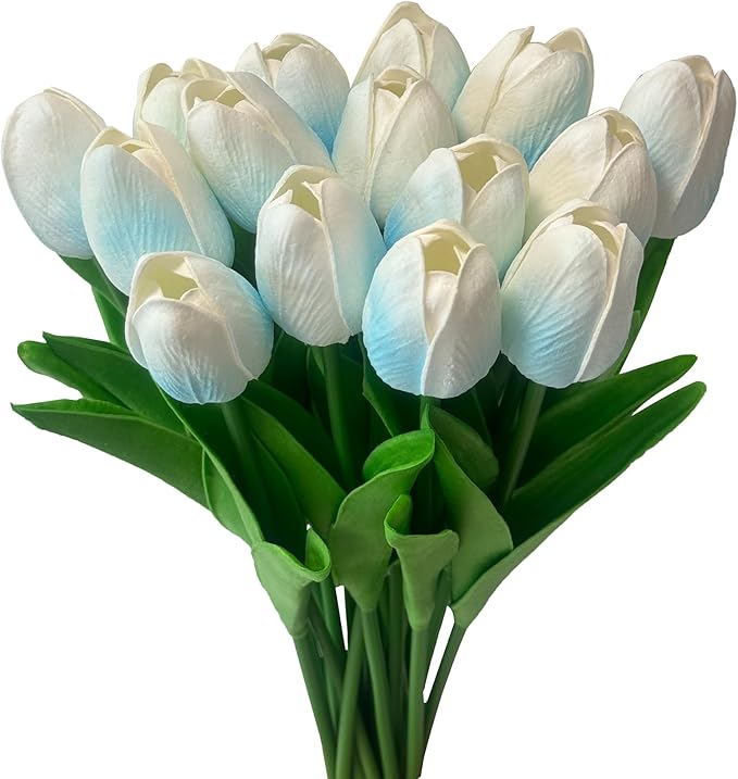 15 Pcs Fake Tulips Artificial Flowers Real Touch PU Faux Flowers Tulip Stems for Wedding Bouquet Floral Arrangement Home Party Office Decorations Mother's Day