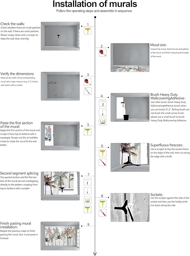Hand Painted Coconut Tree Wallpaper Bedroom Tropical Plants Leaves Landscape Wall Mural Living Room (Not Peel and Stick)