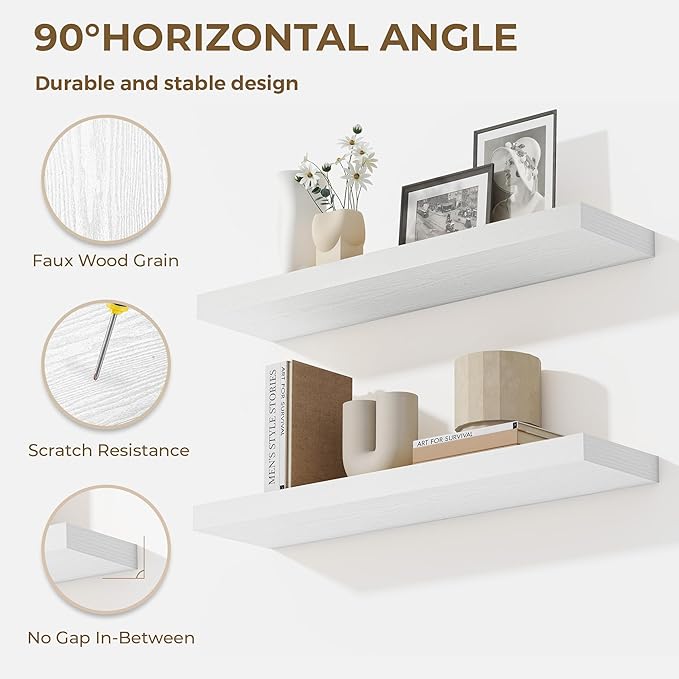 Dreamland 32 Inches Floating Shelves for Wall, 9.3" Deep Long Floating Shelves Set of 2, Large Display & Storage Shelf, Wall Shelf for Bathroom Bedroom Living Room Kitchen Office, White