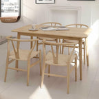 Wishbone Chair Natural Solid Wood Dining Chair/Hans Wegner Y Chair Rattan and Wood Accent Armrest Chairs - Ash Wood Chairs Set of 4 (Ash Wood + Natural Color)