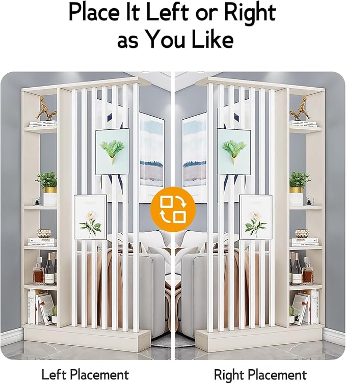 Wall Room Divider, Storage Cabinet Storage Display with Shelves, Modern Freestanding Wood Room Divider Screen, Wall Privacy Screens for Home Decorative (Beige+White,39.5" L x 9.5" W x 79.5" H)