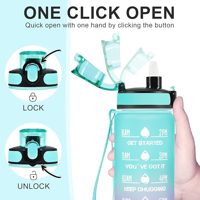 Enerbone Water Bottle, Leakproof BPA & Toxic Free, Motivational Water Bottle with Times to Drink and Straw, Fitness Sports Water Bottle with Strap for Office, Gym, Outdoor Sports