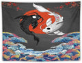 Houselerax Japanese Koi Fish Tapestries, Yin Yang Big Wave Cherry Blossom Tapestry Wall Hanging for Bedroom Living Room Office Decor 90"x60"