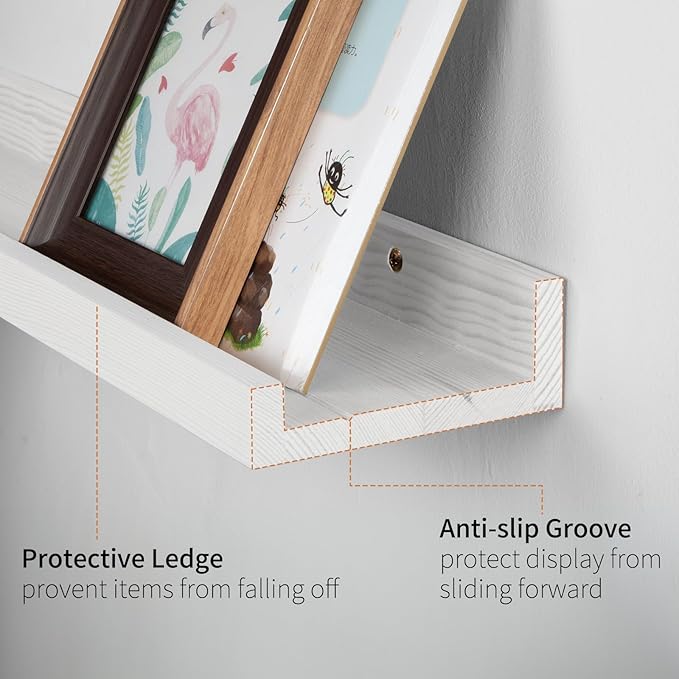 SAUMONIERES Picture Ledge Shelf Floating Book Shelves Set of 2 Wall Mounted Solid Wood for Bedroom Bathroom Living Room Kitchen, 72 Inch White