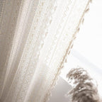 Sutuo Home Boho Lace Curtains for Kitchen Bedroom,Bohemian Crochet Sheer Cotton Tassels Knitted Window Treatment Geometry Country Vintage Rustic Drape Rod Pocket 1 Panel 59" W x 72" L, Beige Wave