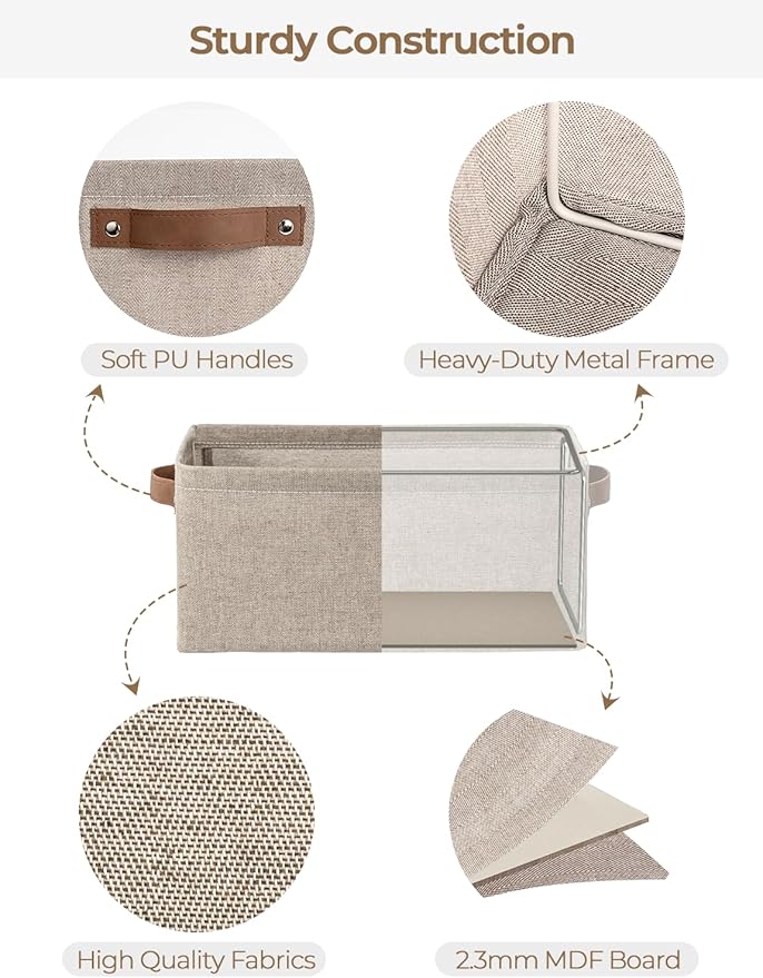 StorageWorks Narrow Storage Bins, Small Basket for Closet and Shelves, Rectangular Fabric Organizer with Handles, Toilet Paper Storage, Brown and Beige, 2-Pack