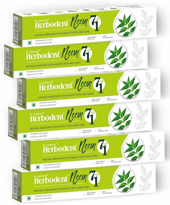 Herbodent® NEEM 7 in 1 Toothpaste-6.53Oz Pack of 6 | Organic Herbs-Neem, Black Seed & Xylitol for Anti Cavity, Cardamom & Mint for Freshness, Baking Soda for Great Cleaning-No Fluoride & No Paraben
