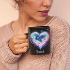 Personalized Love Heart Ceramic Mug, Custom Name Black Cup 11oz Or 15oz, Customized Celestial Themed Coffee Mug, Valentine's Day Themed Keepsake Cup, Gift For Him Her, Heart Mug
