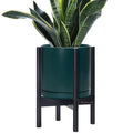 D'vine Dev Ceramic Planter with Ebony Stand - 10 Inch Modern Round Flower Pot with Wood Planter Holder, Teal, 55-B-L-4