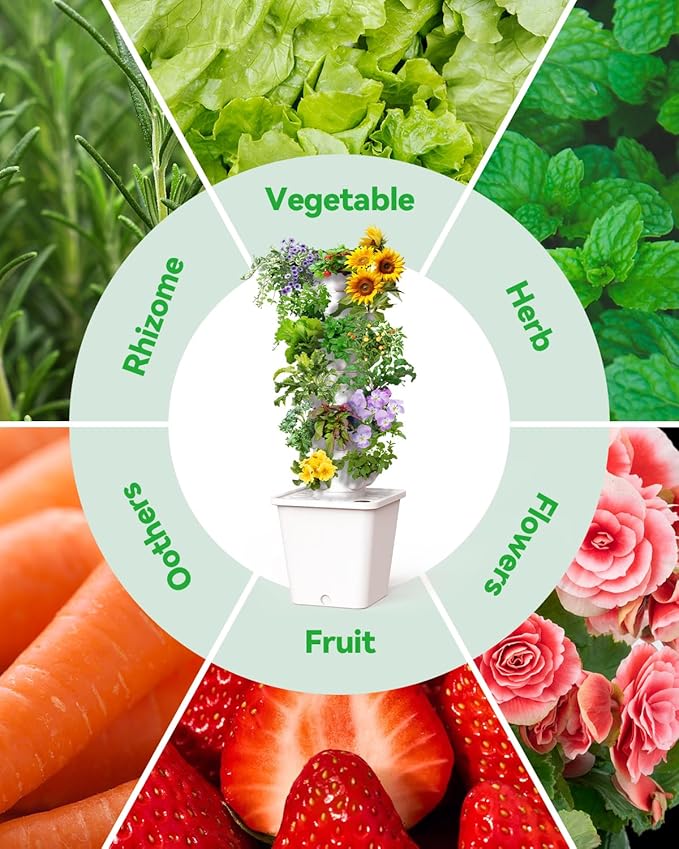Vertical Hydroponics Growing System Kit, Indoor Outdoor Gardening System Kits, Herb & Fruits Growing Tower, 6 Layer 30 Pods