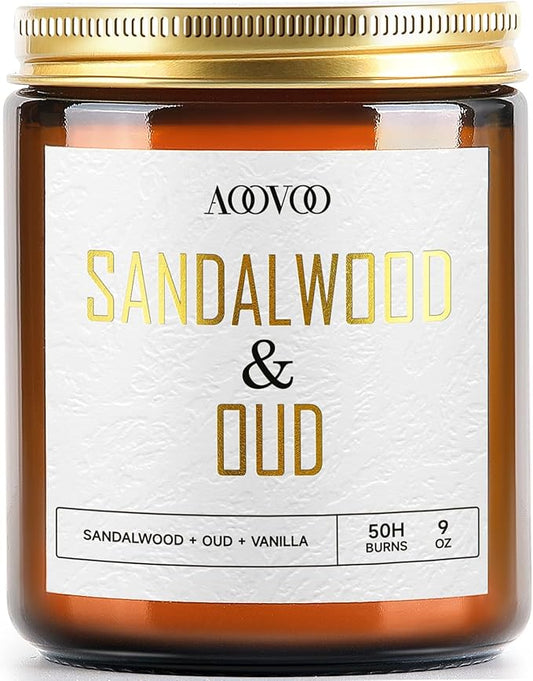 AOOVOO Sandalwood Oud Candle - Sandalwood Candle, Scented Candles, Soy Candles for Home Scented, 9oz