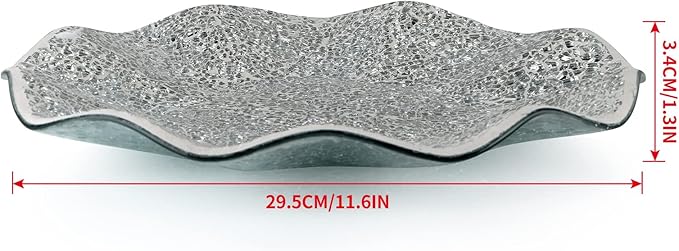 MDLUU Mosaic Centerpiece Tray, 11.6" Decorative Glass Plate, Home Decor Glass Bowl for Dining Room Table, Coffee Table, Gift (Silver)