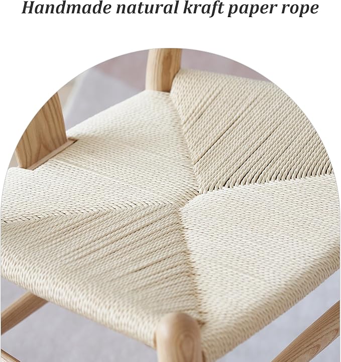 Wishbone Chair Natural Solid Wood Dining Chair/Hans Wegner Y Chair Rattan and Wood Accent Armrest Chairs - Ash Wood Chairs (Ash Wood + Natural Color)