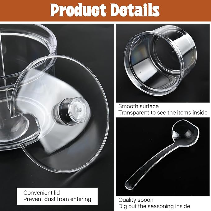 12 Pcs Acrylic Sugar Bowl with Lid and Spoon,7.1 Oz Clear Condiment Storage Pot,Sugar Jar Spices Container for Home Kitchen,Coffee Bar,Restaurant