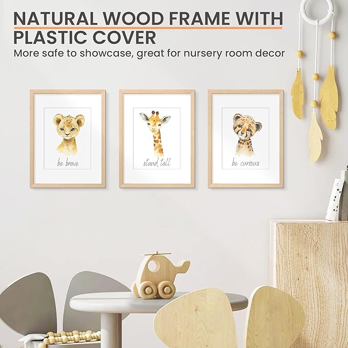 upsimples 12x16 Frame, Natural Solid Wood Picture Frames, Display 8.5x11 with Mat or 12 x 16 Without, Vertical & Horizontal Wall Hanging, 1 Pack, Natural