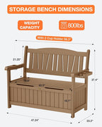 YEFU Outdoor Storage Bench for Patio: Heavy Duty Garden Bench with 96° High Backrest & Oversized Seating - HIPS Weatherproof Patio Bench with Storage for Porch Park Backyard, Teak