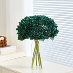 8Pcs Emerald Green Fake Flowers Silk Hydrangea Artificial Flowers Bouquets Faux Hydrangea Stems for Home Table Centerpieces Wedding Party Decoration
