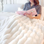 BEDELITE Faux Fur Throw Blanket for Couch, Soft and Cozy Luxurious 3D Striped Fluffy Blanket, 770GSM Thick Warm Plush Fuzzy Faux Rabbit Fur Blanket for Women Gift (Cream, 50"x 60")