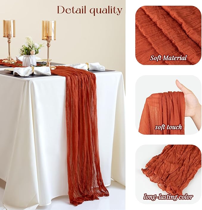 Sioloc Terracotta Table Cloth Cheesecloth Table Runner 10ft Rustic for Tea Wedding Party Baby Bridal Centerpiece Fall Decor for Home Halloween Thanksgiving