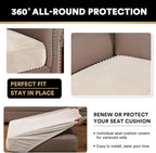 PrinceDeco Stretch Sofa Cushion Covers for Couches and Sofas,Soft Velvet Couch Seat Covers, Sofa Covers Washable, Seat Cushion Cover for 3 Couch Sofa Pet Friendly - Ivory, Each Width Up to 29.5"