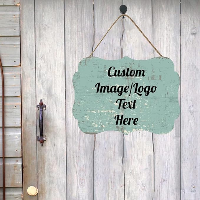 Personalized Wooden Welcome Sign Front Door Decor Home Sign Customized Image/Text Hanging Farmhouse Decorations for Home Office 11.2 * 8 Inch