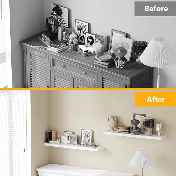 BAMEOS Floating Shelves,40 in W x 8in D Wall Mounted Wooden Shelves with Invisible Brackets Set of 2, Hanging Wall Shelves Decoration for Bedroom, Bathroom, Living Room and Kitchen