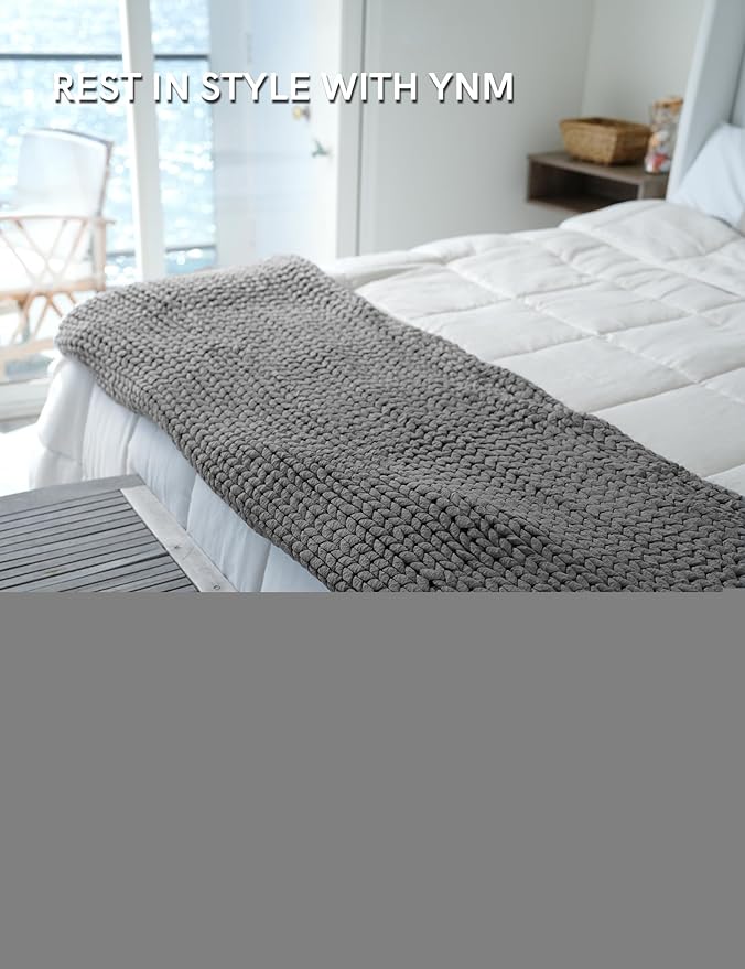 YnM Chunky Throw Blanket, Medium-Weight, Hand Knitted, Skin Friendly, Ventilated and Breathable, Machine Washable, Home Décor Piece for Couch, Sofa and Bed (Charcoal Grey, 40x50 Inch)
