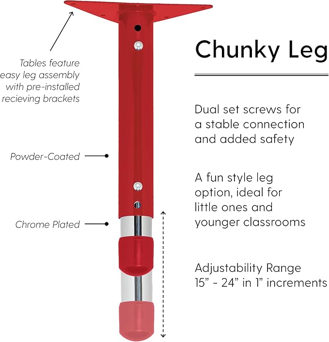 FDP Rectangle Activity School and Classroom Kids Table (24 x 60 inch), Chunky Toddler Legs, Adjustable Height 15-24 inches - Maple Top and Red Edge