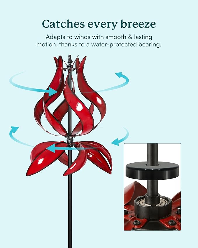 Yard Garden Wind Spinners - Large Outdoor Metal Wind Spinners with Stake, Yard Art Lawn Garden Decor (19" W x 87" H)