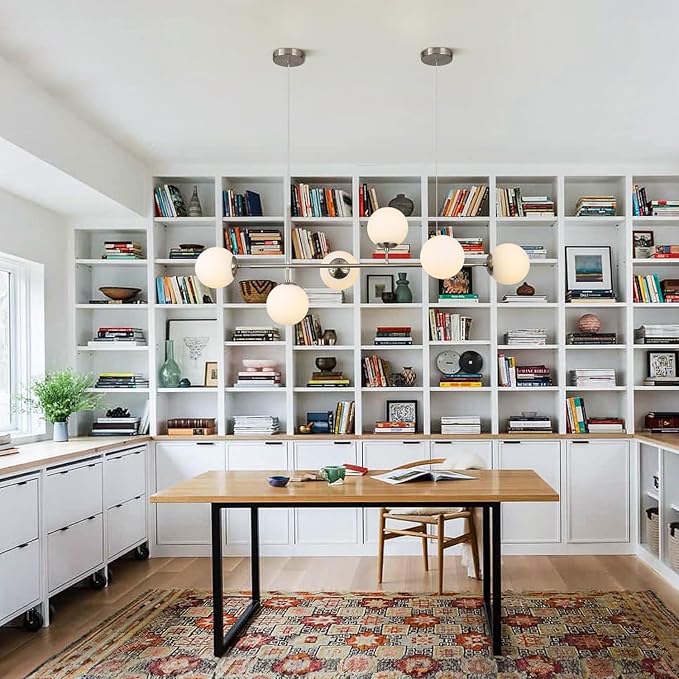 KCO Modern Silver Milk Glass Pendant Light 6 Light Pendant Light Fixture Chandelier Brushed Nickel Chandelier Modern Hanging Linear Light Fixture for Dining Room Kitchen Island