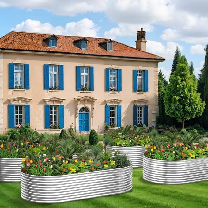 FRIZIONE 2pcs Tall 4x2ft Galvanized Raised Garden Bed Outdoor,Steel Garden Bed for Vegetables,Above Ground Garden Box for Flower,Metal Raised Beds for Gardening