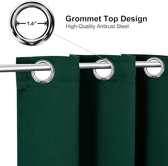 ChrisDowa Grommet Blackout Curtains for Bedroom and Living Room - 2 Panels Set Thermal Insulated Room Darkening Curtains (Forest Green, 38 x 45 Inch)