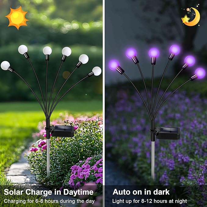 Solar Garden Lights Outdoor, Waterproof Solar Powered Lights for Yard Pathway Patio, Swaying Lawn Decor as Gardening Gifts for Women Holiday (Purple, 6 Pack 36 LED)