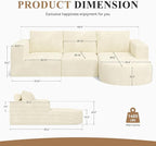 Modular Sectional Sofa with L-Shape Chaise,Cloud Sectional Modern Sleeper Couch with Deep Seat,Sponge Compression Sofas No Assembly Required(Beige-Corduroy Fabric) 1PCS