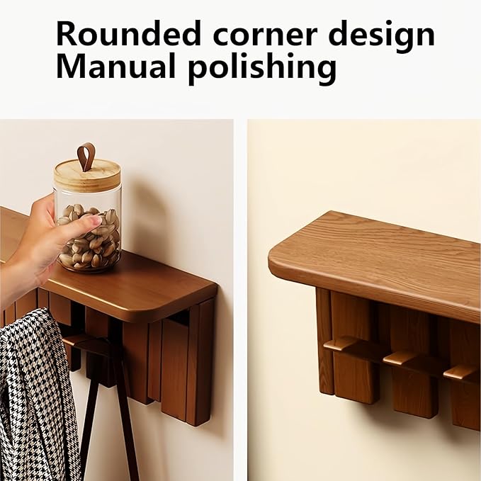 Wall Mounted Piano Key Hanger | Flip Style Hook | Entrance Wall Art Hook, Made of Oak Wood (3 Times Painted, 4 Times Polished) (Tray Walnut, 12Hooks)