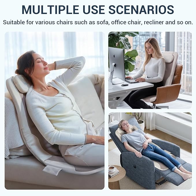 Mynt FSA HSA Eligible Foldable Back Massager, Chair Massager with Soothing Heat, Flexible Massage Chair Pad with Soft S-Curve Longer Track Adjustable Pillow for Diverse Body Contours, FSA/HSA Approved