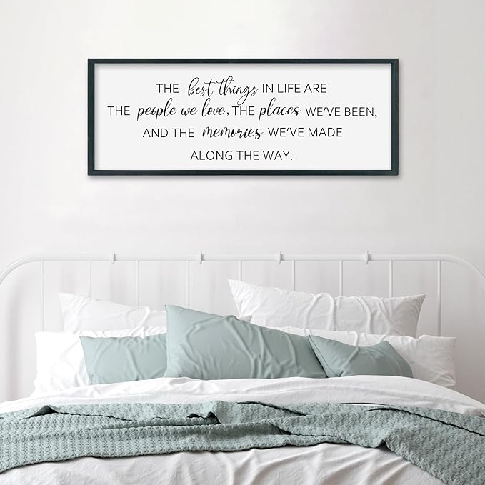 SRSZHIYUE The Best Things in Life Sign Wall Decor Art 32"×12" for family Home Bedroom Adventure Large Wood Framed Wall Hanging (Black)