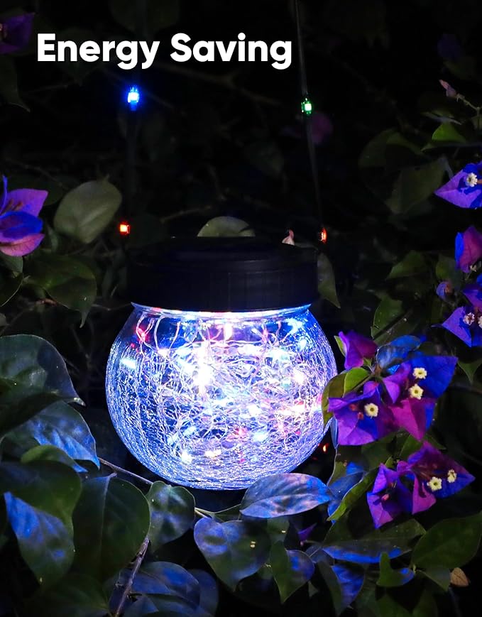 PARTPHONER Solar Lantern Solar Lights Outdoor Waterproof 18-Pack, Solar Powered Hanging Lights Cracked Glass Hanging Globes for Christmas Decoration, Shepherd Hook, Garden Tree Ornaments, Multi-Color