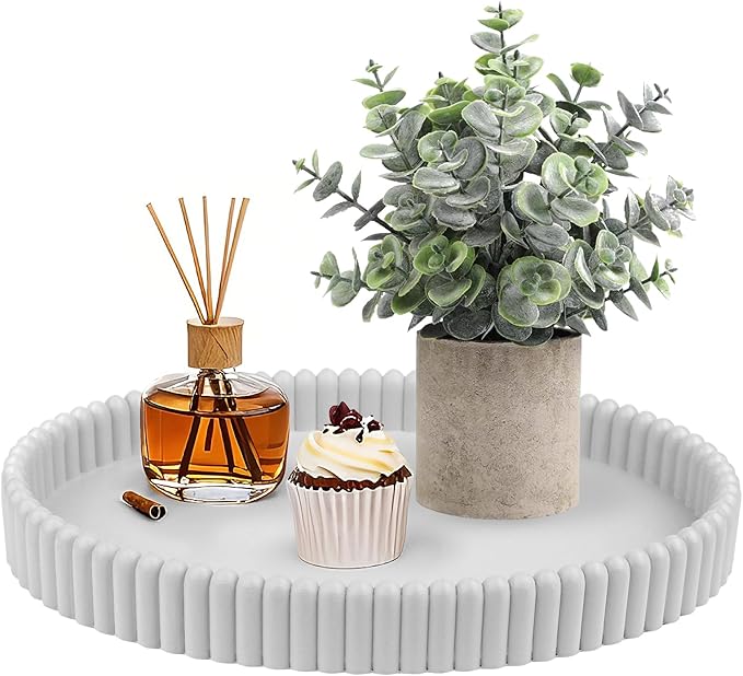 11.8in Decorative Tray for Coffee Table Decor- Modern Oval Concrete Tray for Home Decor- Minimalist Handcrafted Centerpieces Tray for Living Room, Kitchen Dining Table, Entryway (Gray)