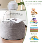 HIGOGOGO Round Stuffed Pouf Ottoman, Corduroy Poufs with Foam Chunk Filling, Furry and Fluffy Pouf Foot Stool Storage Ottoman, 26 X 18 Floor Poufs Foot Rest for Living Room, Grey