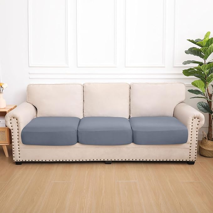 hyha Waterproof Couch Cushion Covers, Stretch Sofa Couch Seat Slipcover for Dog Washable, Non-Slip Waterproof Outdoor Cushion Covers for Patio Furniture Replacement (3 Pieces, Grey)