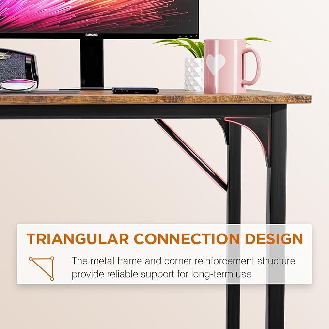 PayLessHere | 32 Inch Computer Desk | Brown | Office Desk with Metal Frame, Adjustable Feet | Water-Resistant, Scratchproof Surface | Sturdy Writing Table for Home Office or Study | Pack of 1