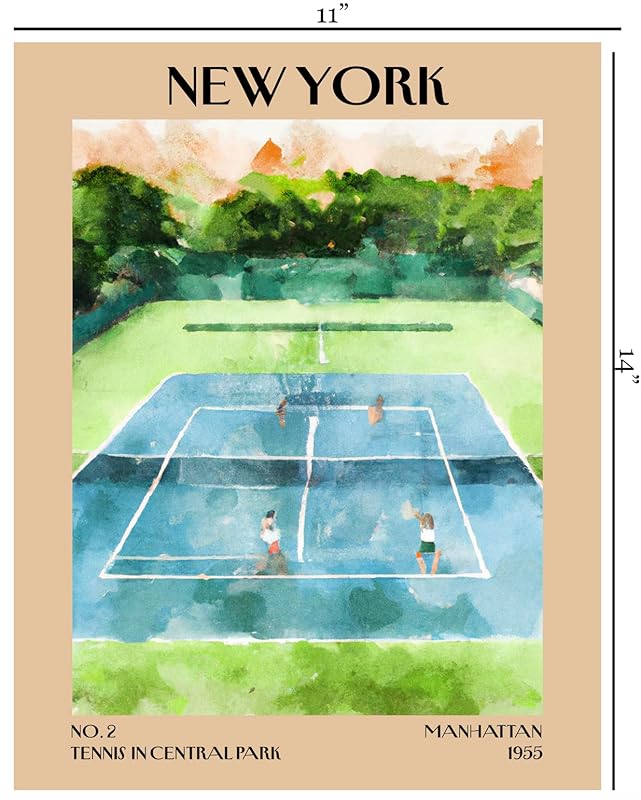 Retro Vintage New York Wall Art Print - 11x14 Unframed Poster - New York City Souvenirs, Cute Trendy Colorful Wall Decor (Tennis Courts, 11x14")