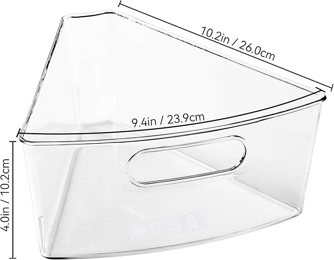 Oubonun Lazy Susan Organizers Set of 4, 10.2”x 9.4”x 4” Plastic Transparent Kitchen Cabinet Storage Bins with Handle, 4" Deep Container, 1/8 Wedge - Food Safe, without BPA