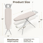 Yaheetech Ironing Board, Compact Iron Board with Cord Holder, Steam Iron Rest and Bottom Storage Tray, 9 Adjustable Heights & 3 Layer Cover, Folding Heavy Duty Ironing Board 52X14, Beige
